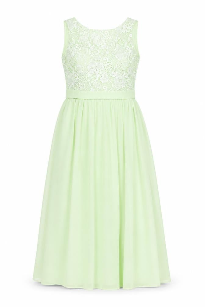 Staceees Womens Green Lace Chiffon Long A-Line Sleeveless Formal Dress