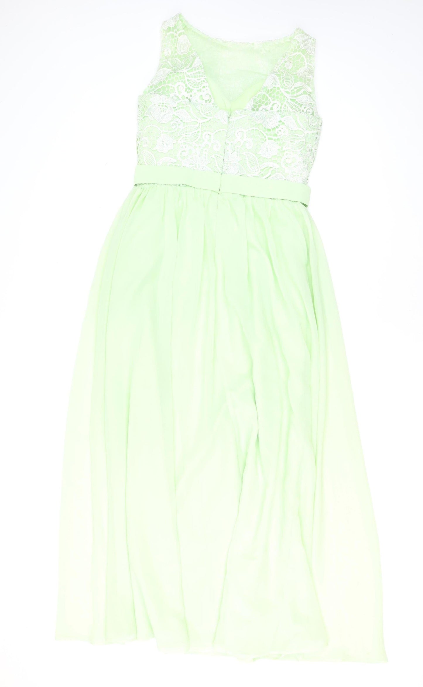 Staceees Womens Green Lace Chiffon Long A-Line Sleeveless Formal Dress