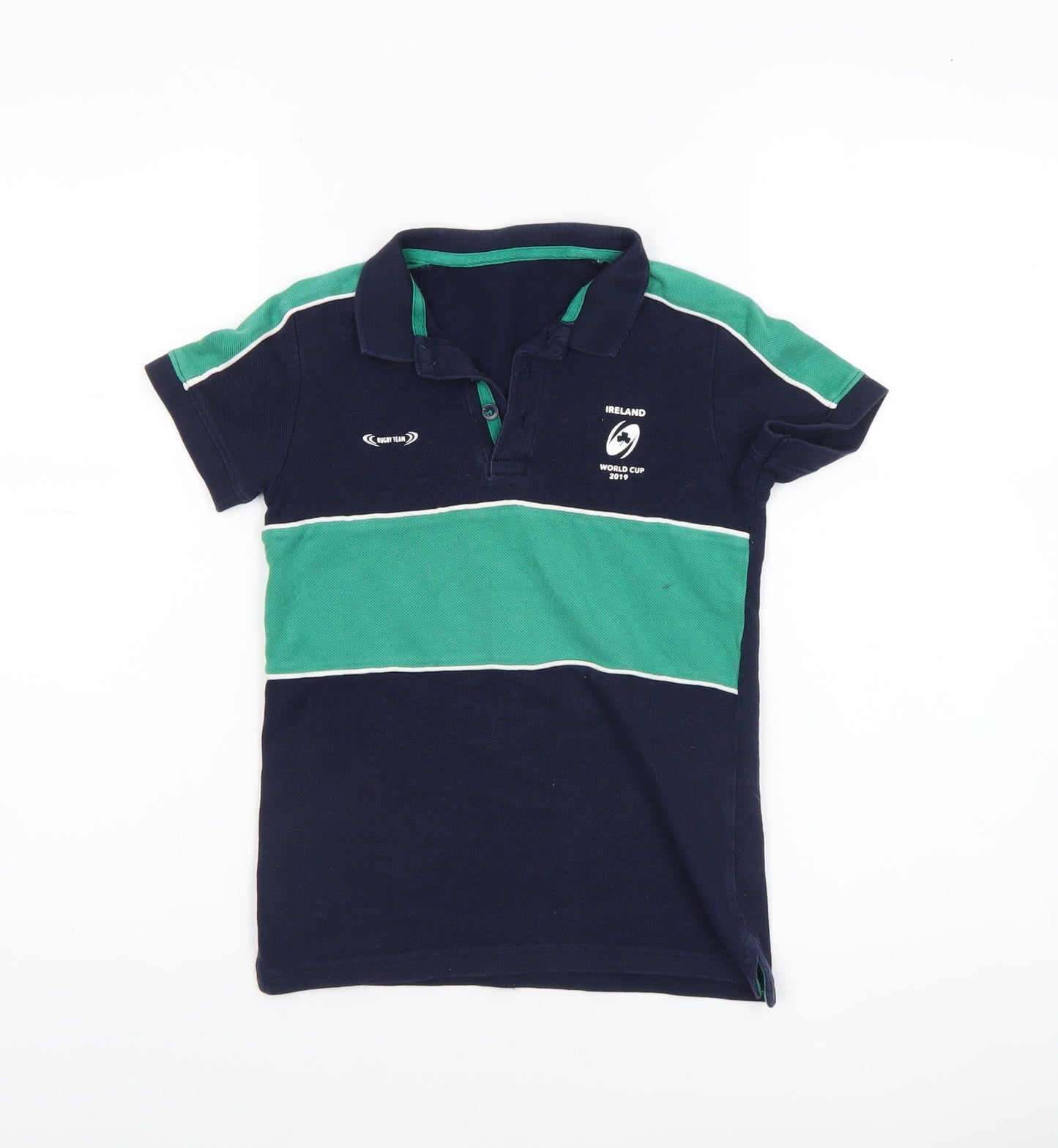 Bennetton Boys Blue & Green Rugby World Cup Polo Shirt 6-7 Years