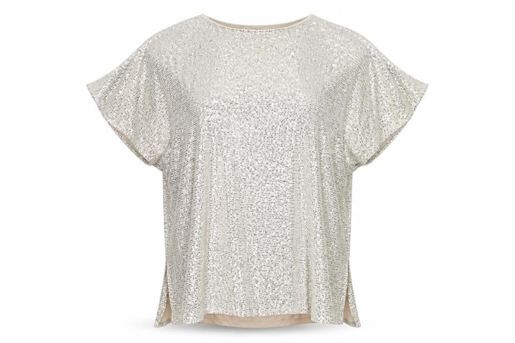 Zara Women Silver Sequin Short Sleeve Shift Dress Size S