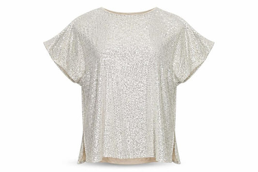 Zara Women Silver Sequin Short Sleeve Shift Dress Size S
