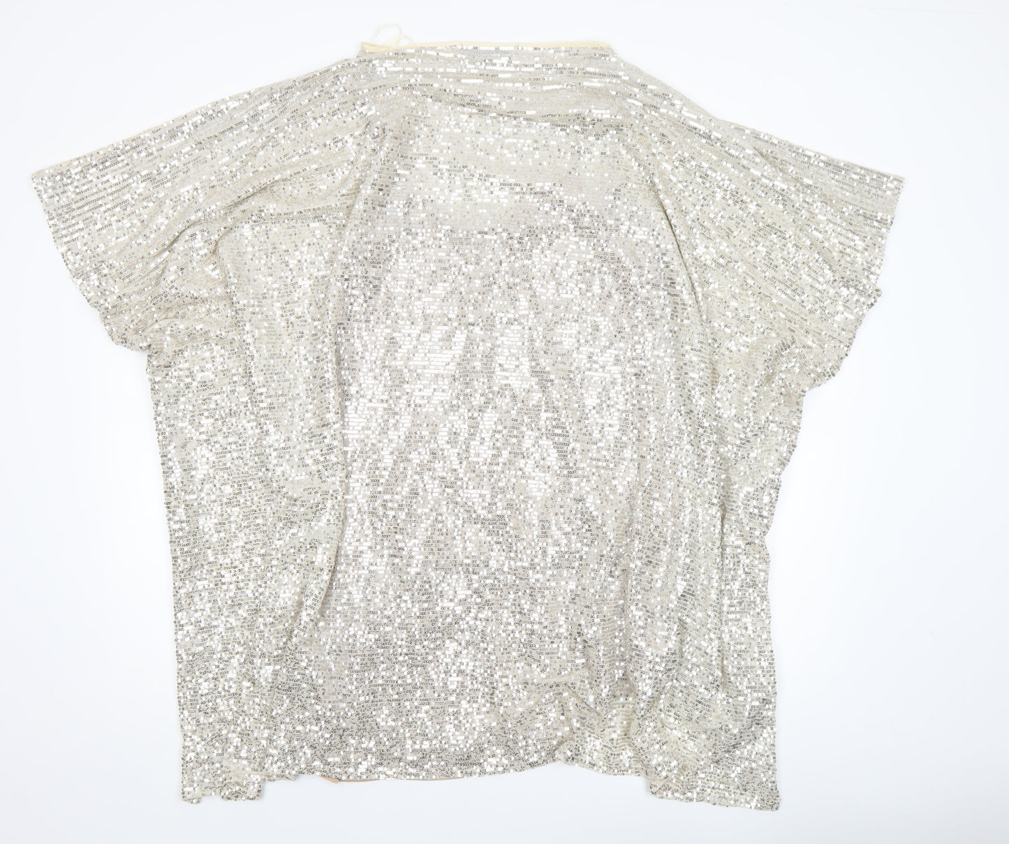 Zara Women Silver Sequin Short Sleeve Shift Dress Size S
