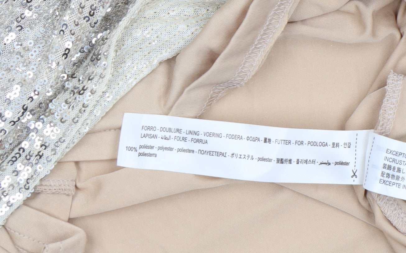 Zara Women Silver Sequin Short Sleeve Shift Dress Size S