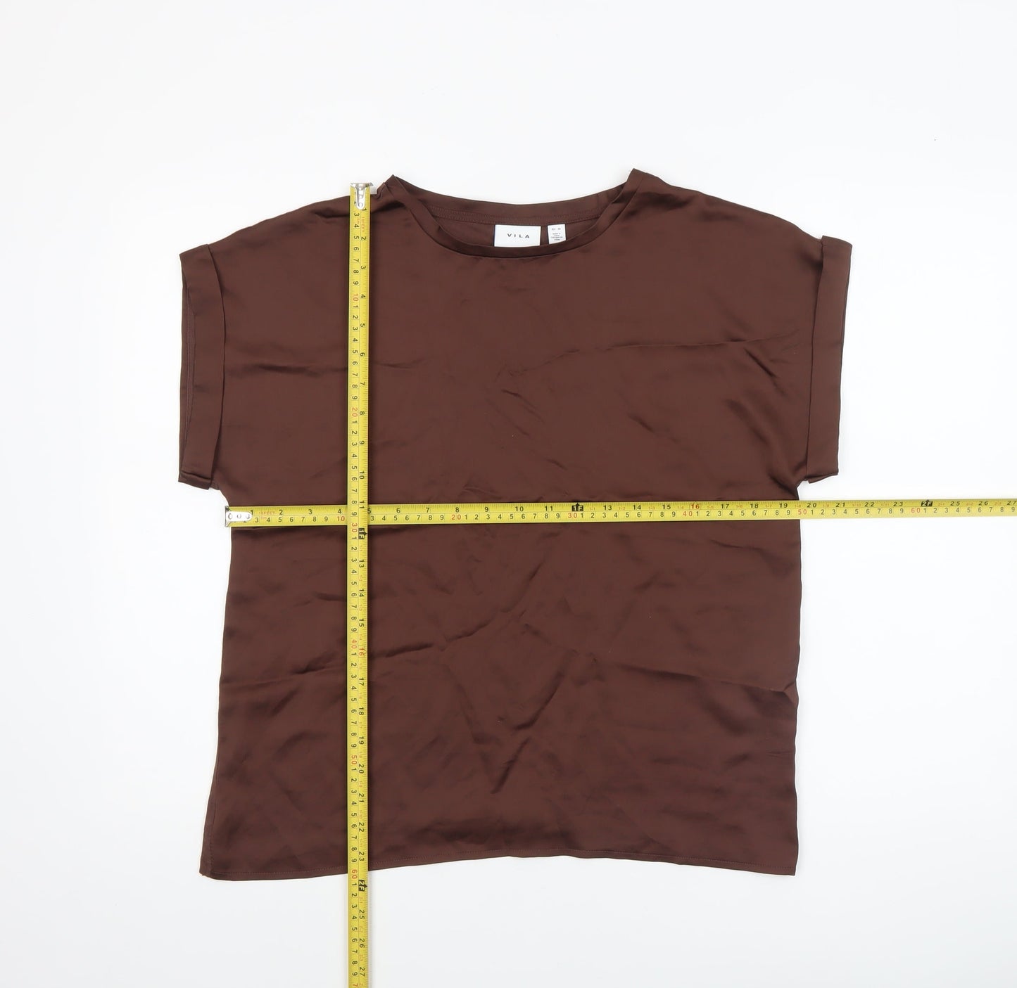 Vila Women Brown Short Sleeve Basic Blouse Size 8