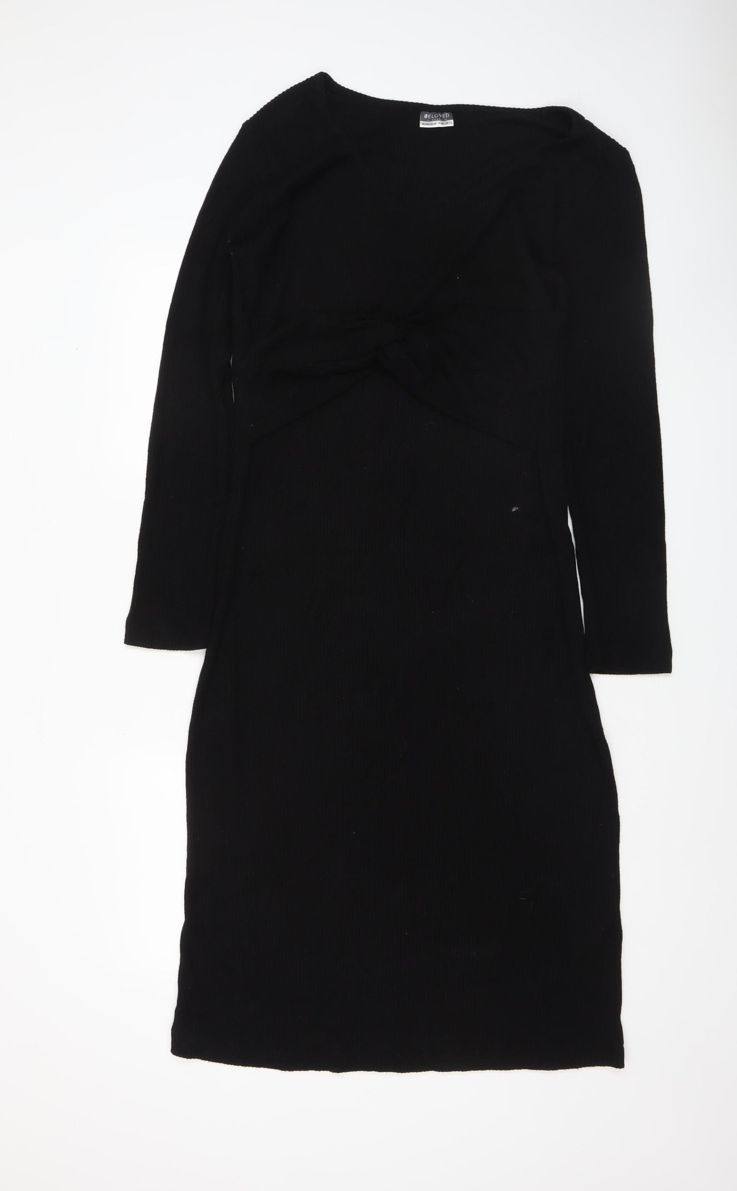Beloved Woman Black Knit Bodycon Dress UK 16 Long Sleeve V-Neck