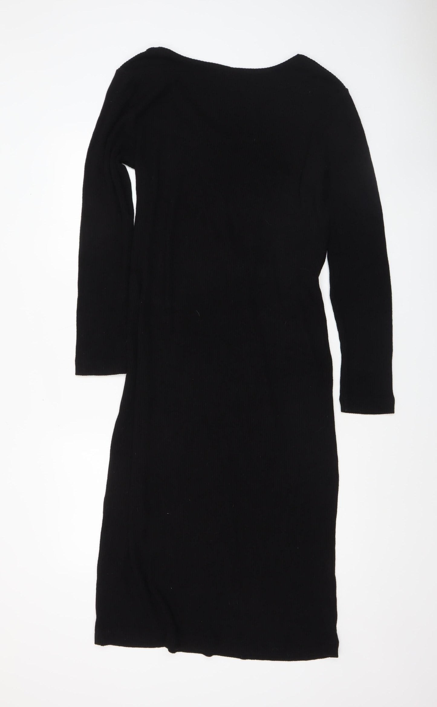 Beloved Woman Black Knit Bodycon Dress UK 16 Long Sleeve V-Neck