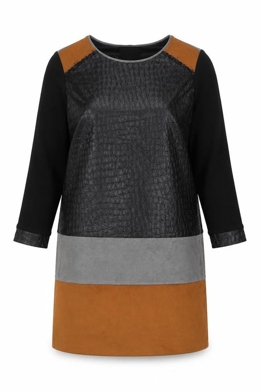 Divas Women’s Colourblock Shift Dress Black Grey Brown Size 16 Long Sleeve