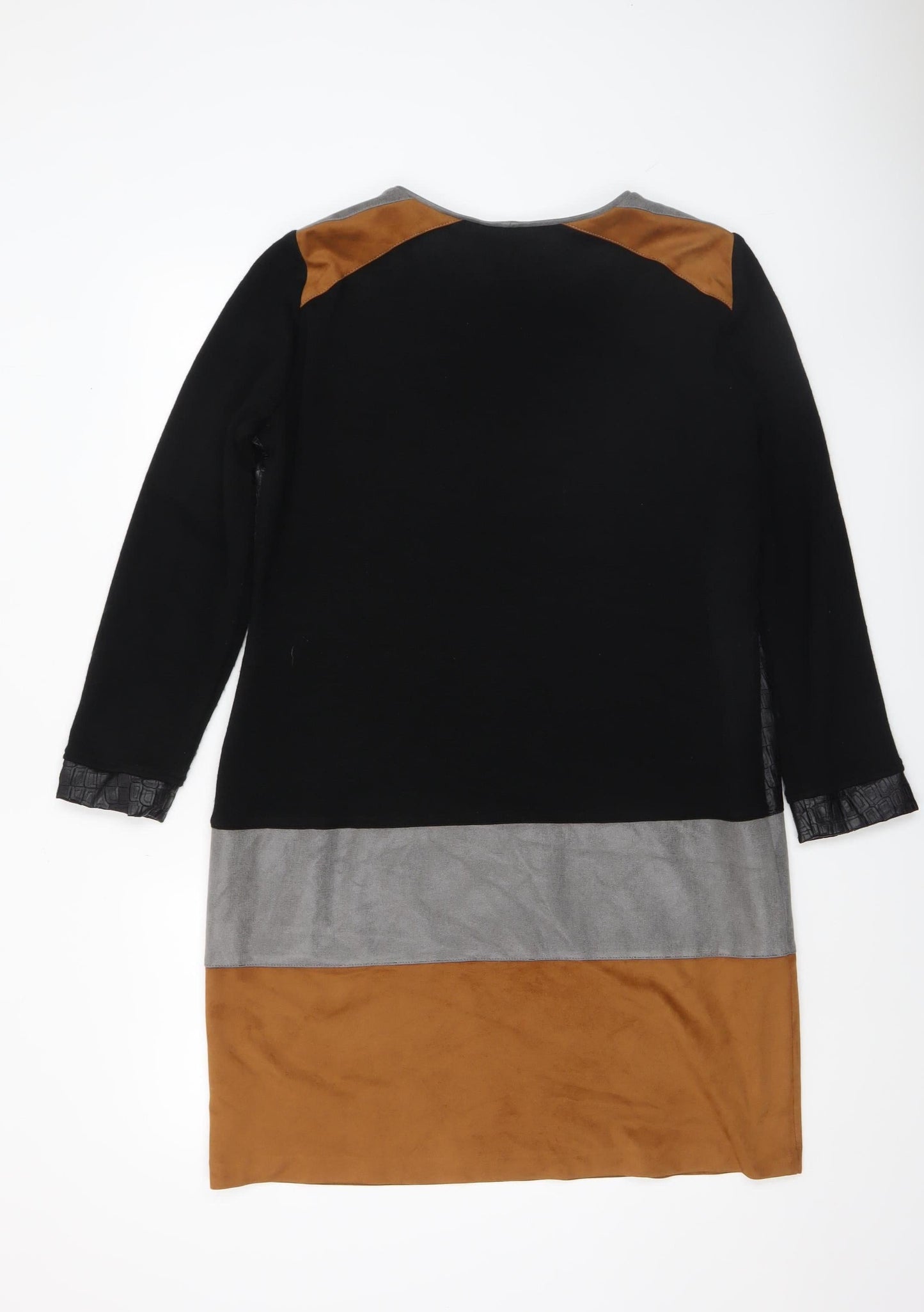 Divas Women’s Colourblock Shift Dress Black Grey Brown Size 16 Long Sleeve