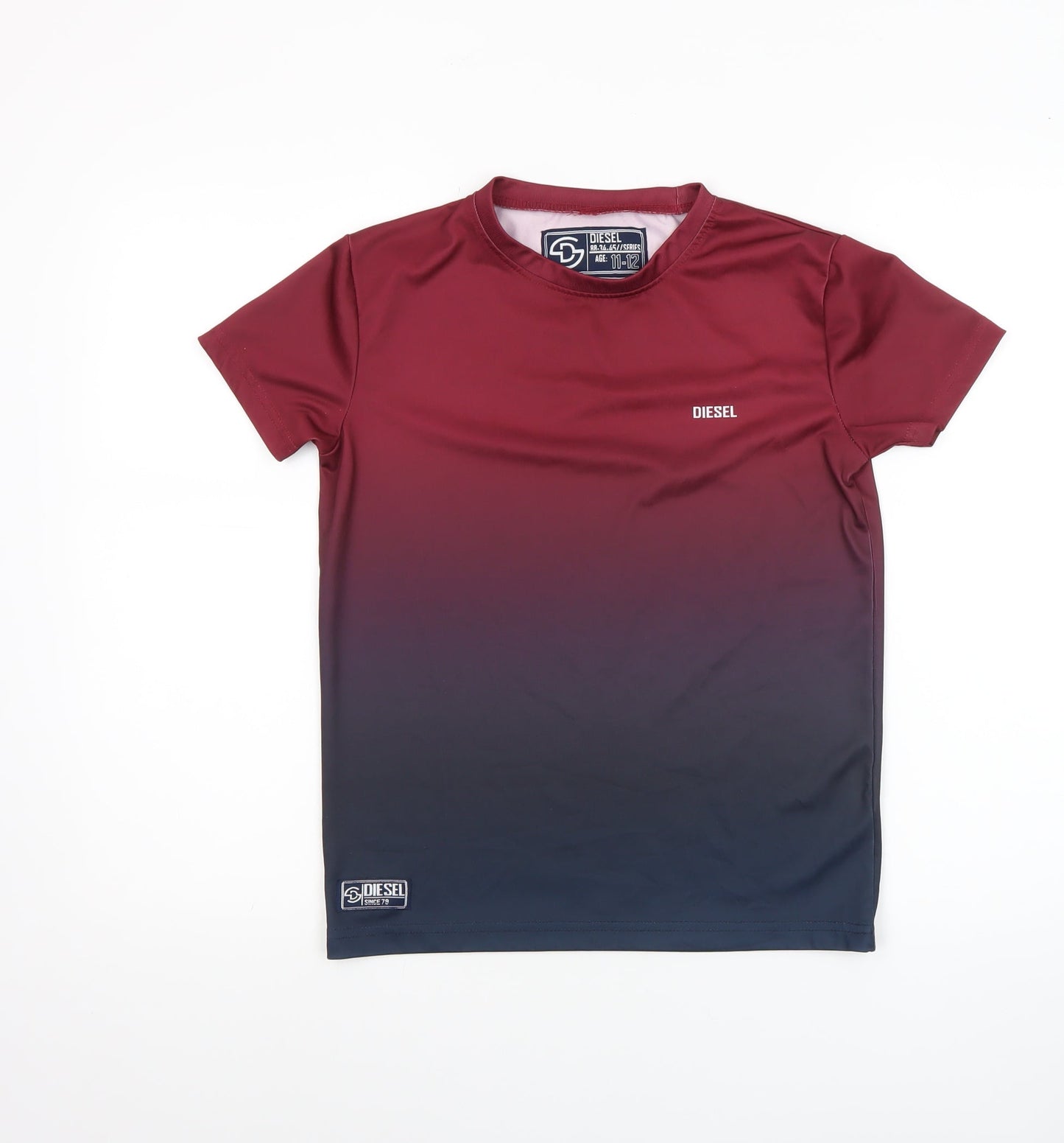 Diesel Boys Red Colourblock T-Shirt Age 11-12 Years Polyester Casual Top