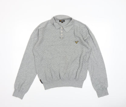 Voi Jeans Men Grey Cotton Collared Henley Jumper XL