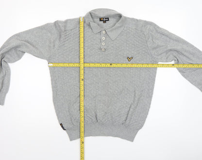 Voi Jeans Men Grey Cotton Collared Henley Jumper XL