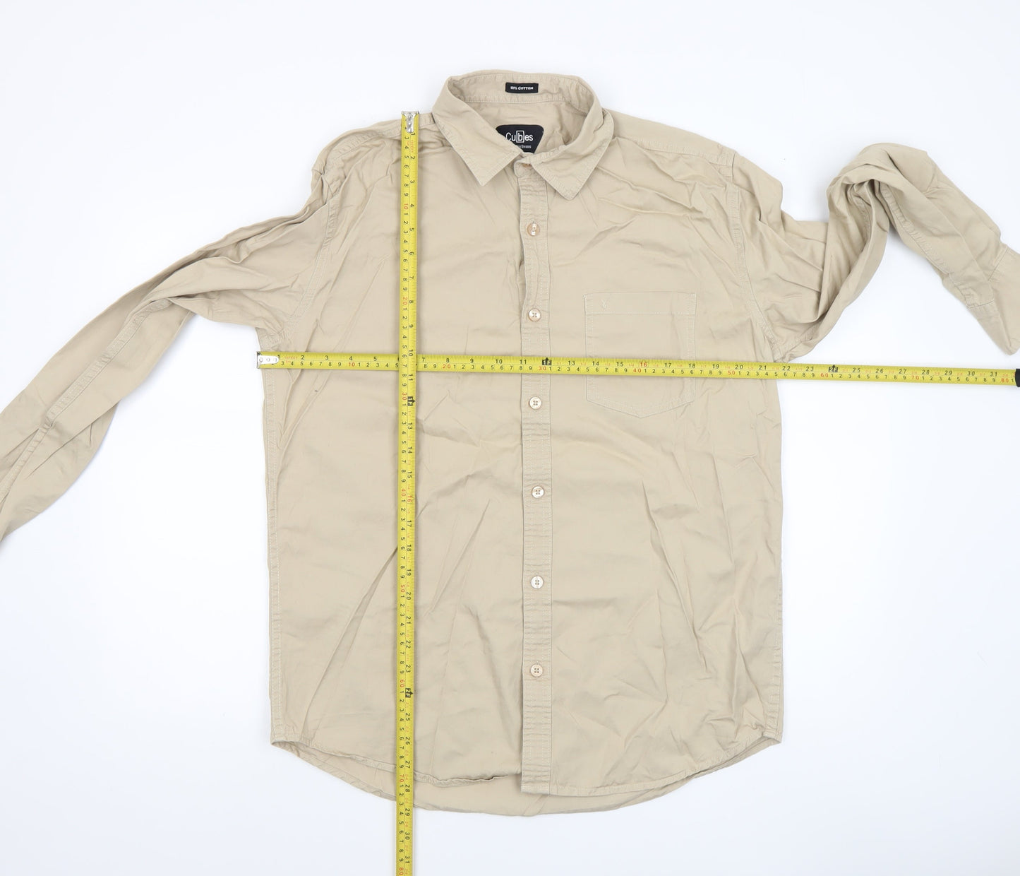 Cubes Mens Beige XL Long Sleeve Cotton Button-Up Shirt