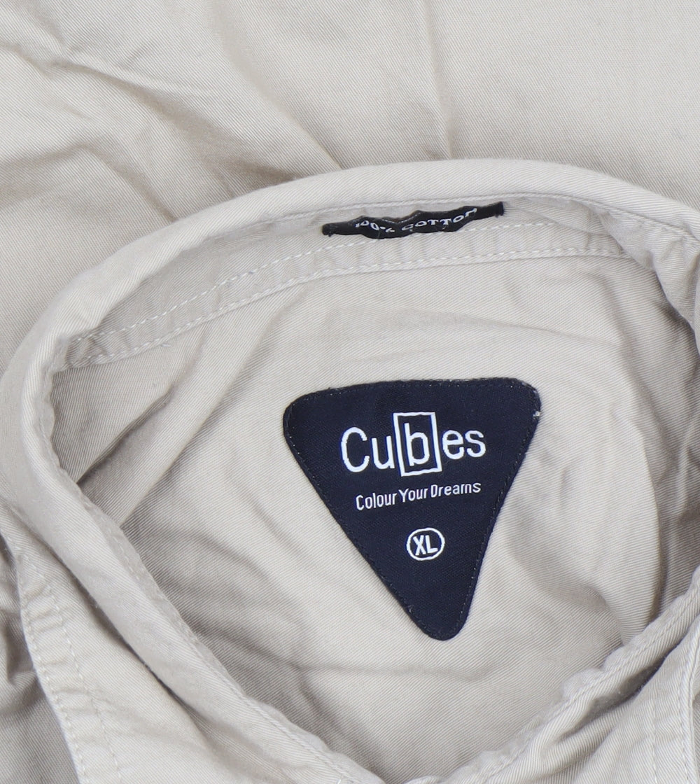 Cubes Mens Beige XL Long Sleeve Cotton Button-Up Shirt