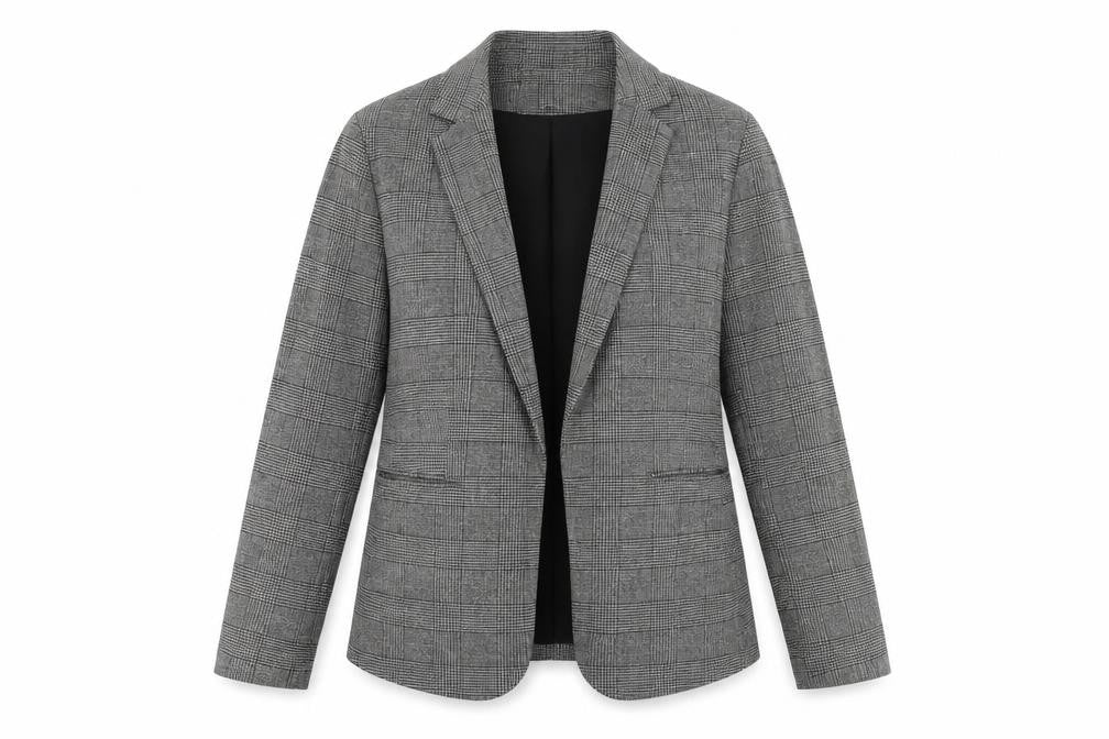 H&M Women Grey Check Blazer UK 16 Single-Breasted Work Jacket