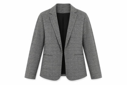 H&M Women Grey Check Blazer UK 16 Single-Breasted Work Jacket