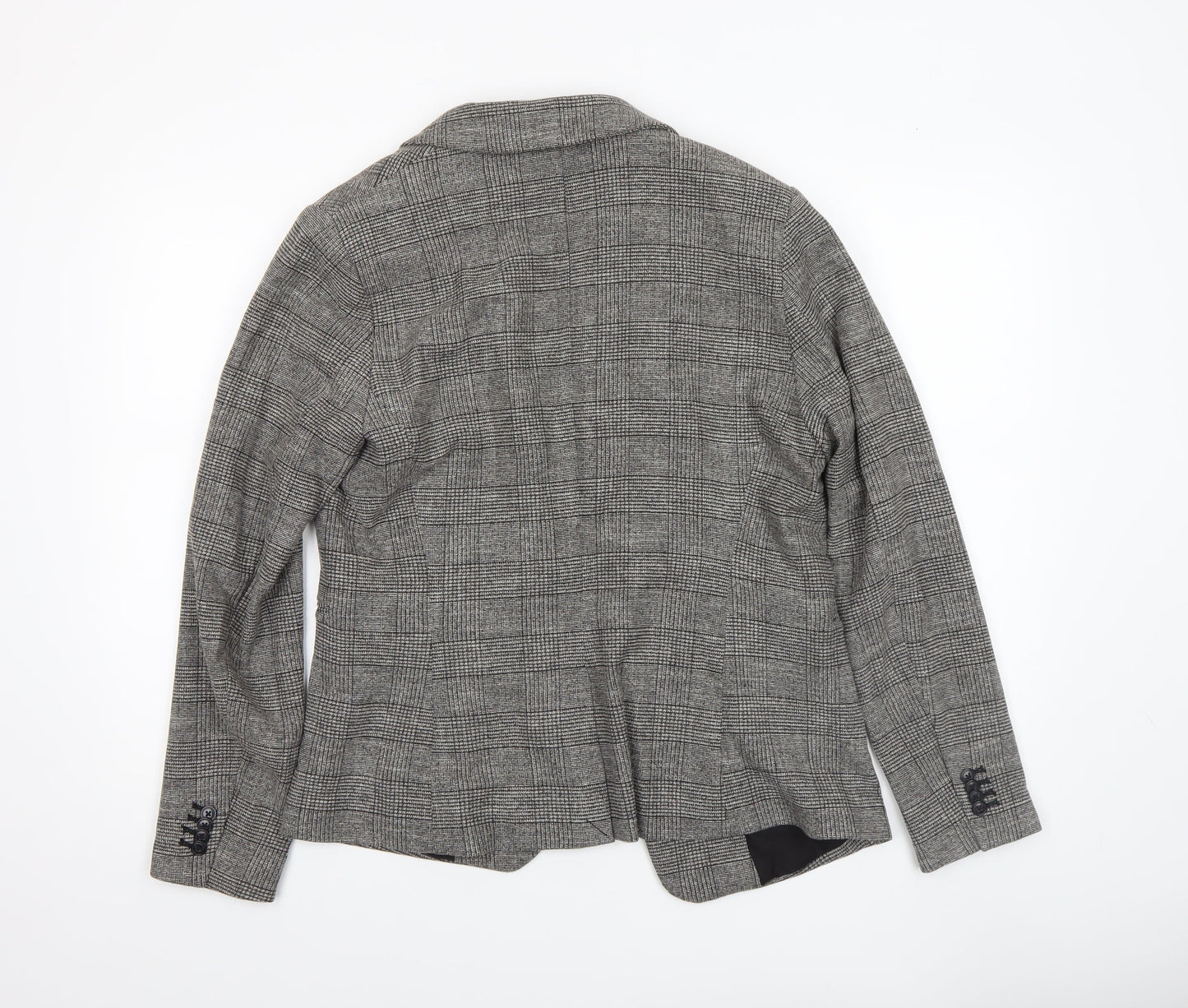 H&M Women Grey Check Blazer UK 16 Single-Breasted Work Jacket