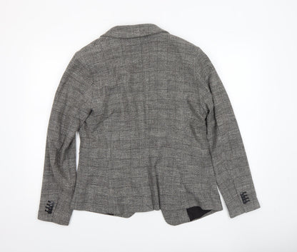 H&M Women Grey Check Blazer UK 16 Single-Breasted Work Jacket