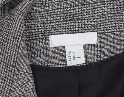 H&M Women Grey Check Blazer UK 16 Single-Breasted Work Jacket