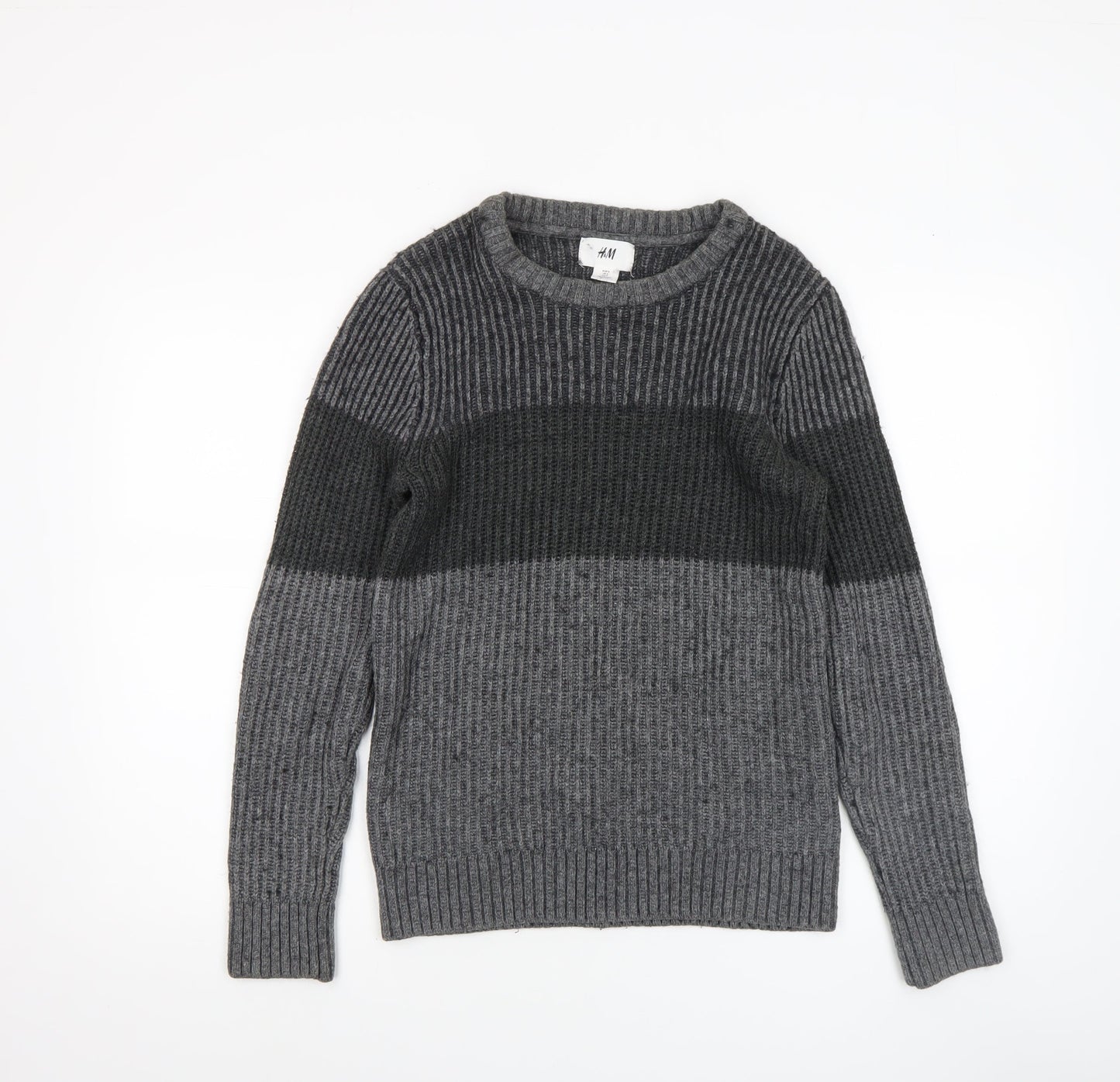 H&M Men’s Grey Chunky-Knit Acrylic Jumper Size S Crew Neck Casual