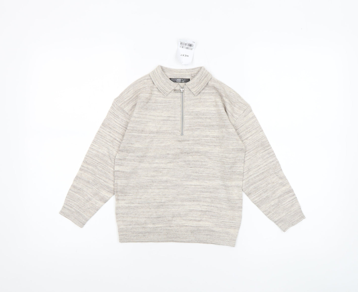 Next Boys Beige Half Zip Collared Jumper 5 Years Cotton Blend Knitwear