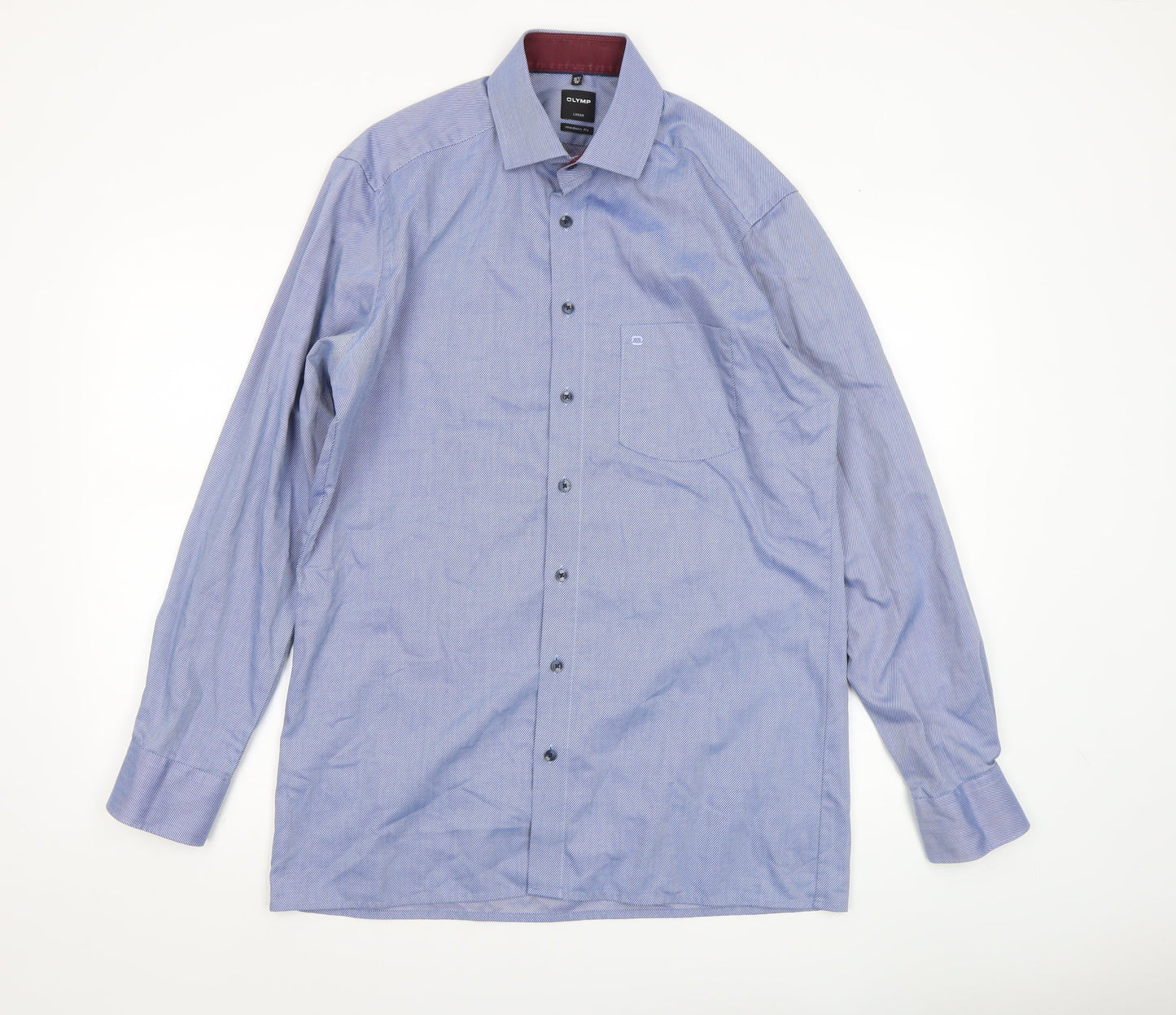 OLYMP Men’s Blue Striped Luxor Modern Fit Long Sleeve Dress Shirt 15.75in 40cm