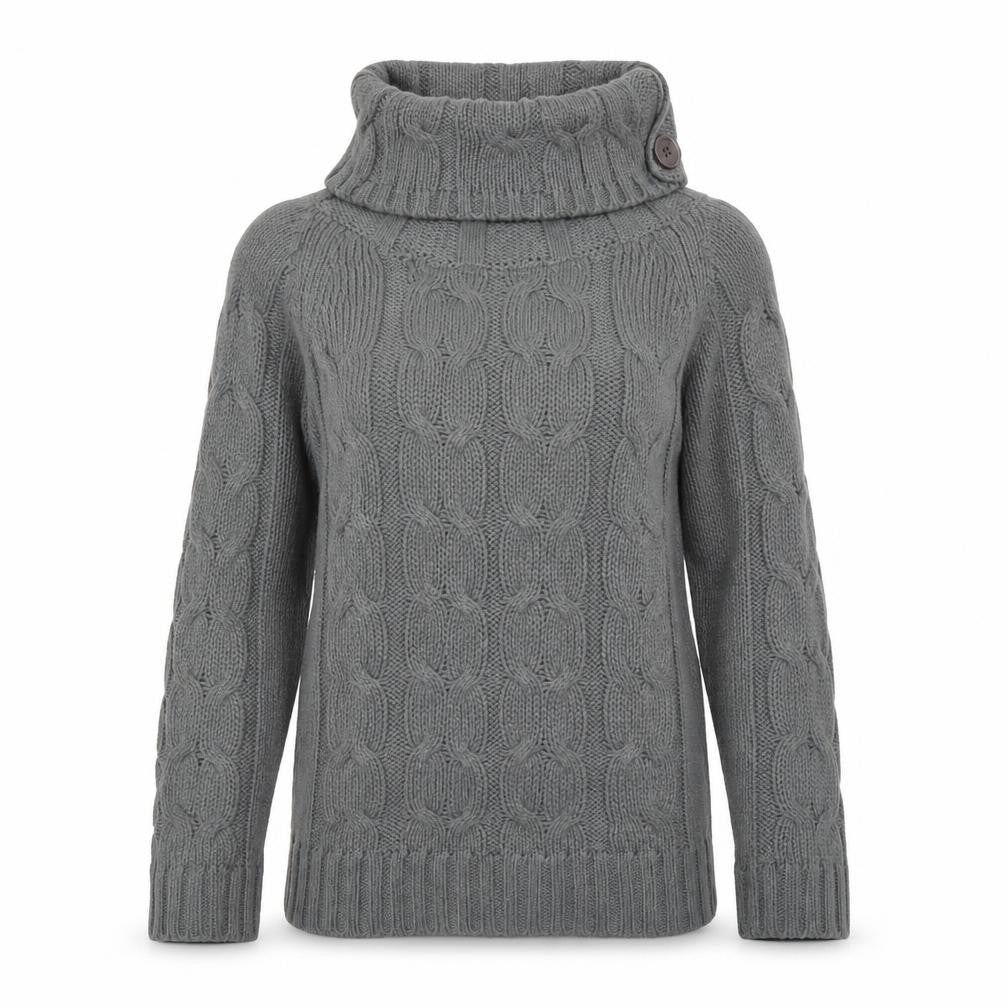 Folia Women Grey Wool Blend Roll Neck Cable-Knit Jumper Size S