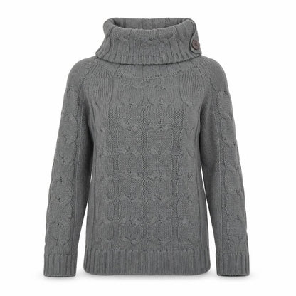 Folia Women Grey Wool Blend Roll Neck Cable-Knit Jumper Size S