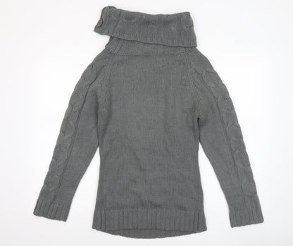 Folia Women Grey Wool Blend Roll Neck Cable-Knit Jumper Size S