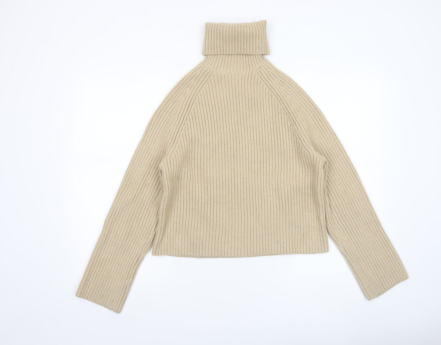 H&M Women Beige Roll Neck Ribbed Knit Jumper Size S