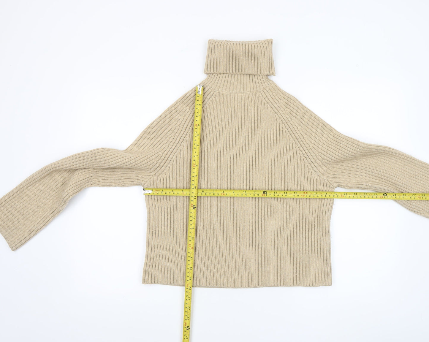 H&M Women Beige Roll Neck Ribbed Knit Jumper Size S