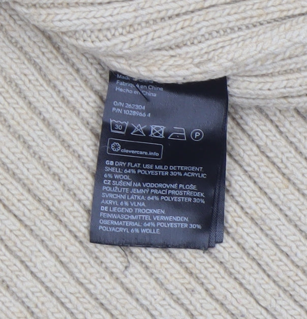 H&M Women Beige Roll Neck Ribbed Knit Jumper Size S