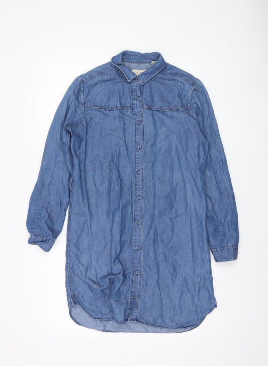 Jack Wills Women Blue Chambray Shirt Dress UK 6 Long Sleeve Collared
