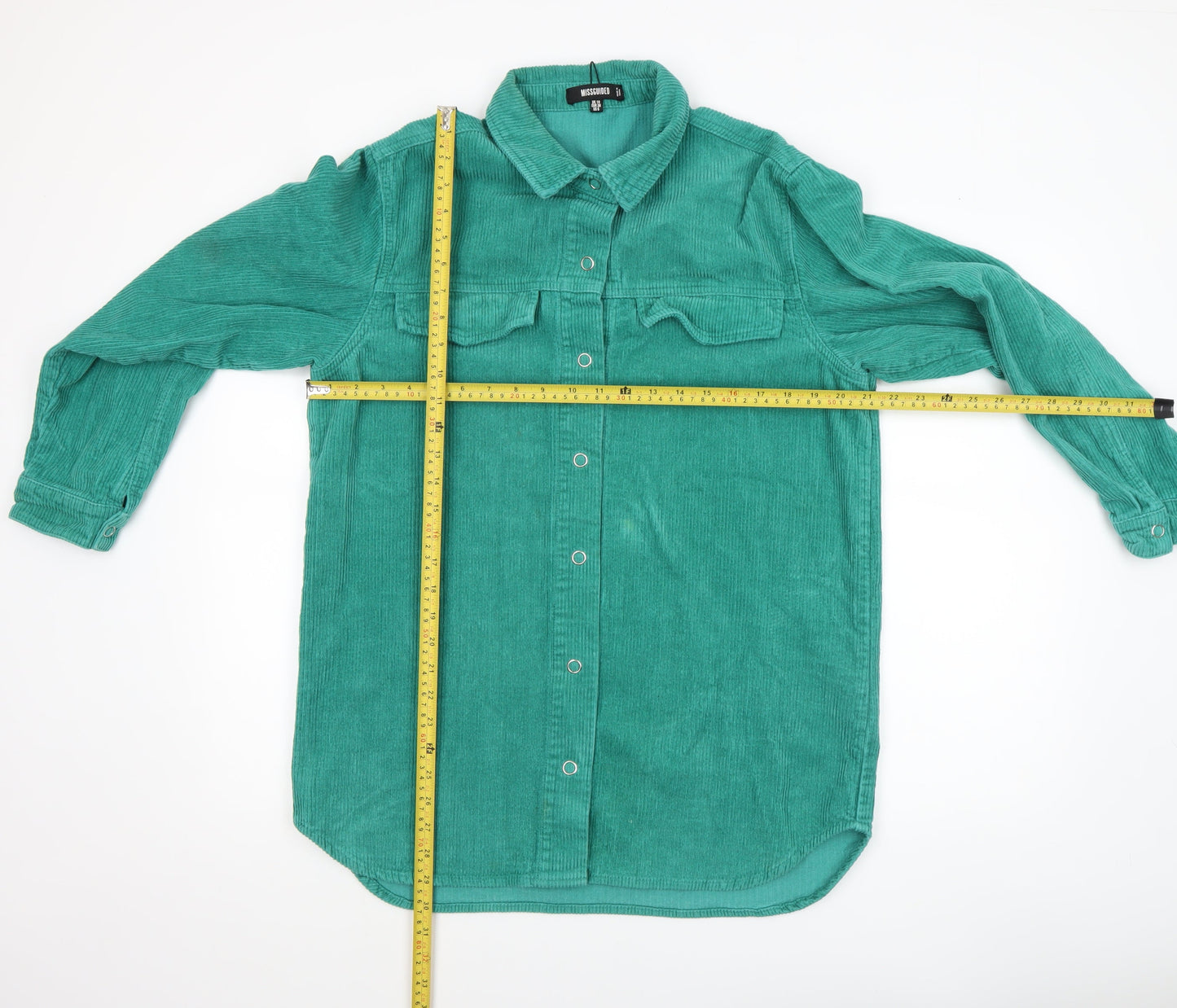 Missguided Women’s Green Corduroy Long Sleeve Button-Up Shirt UK 10