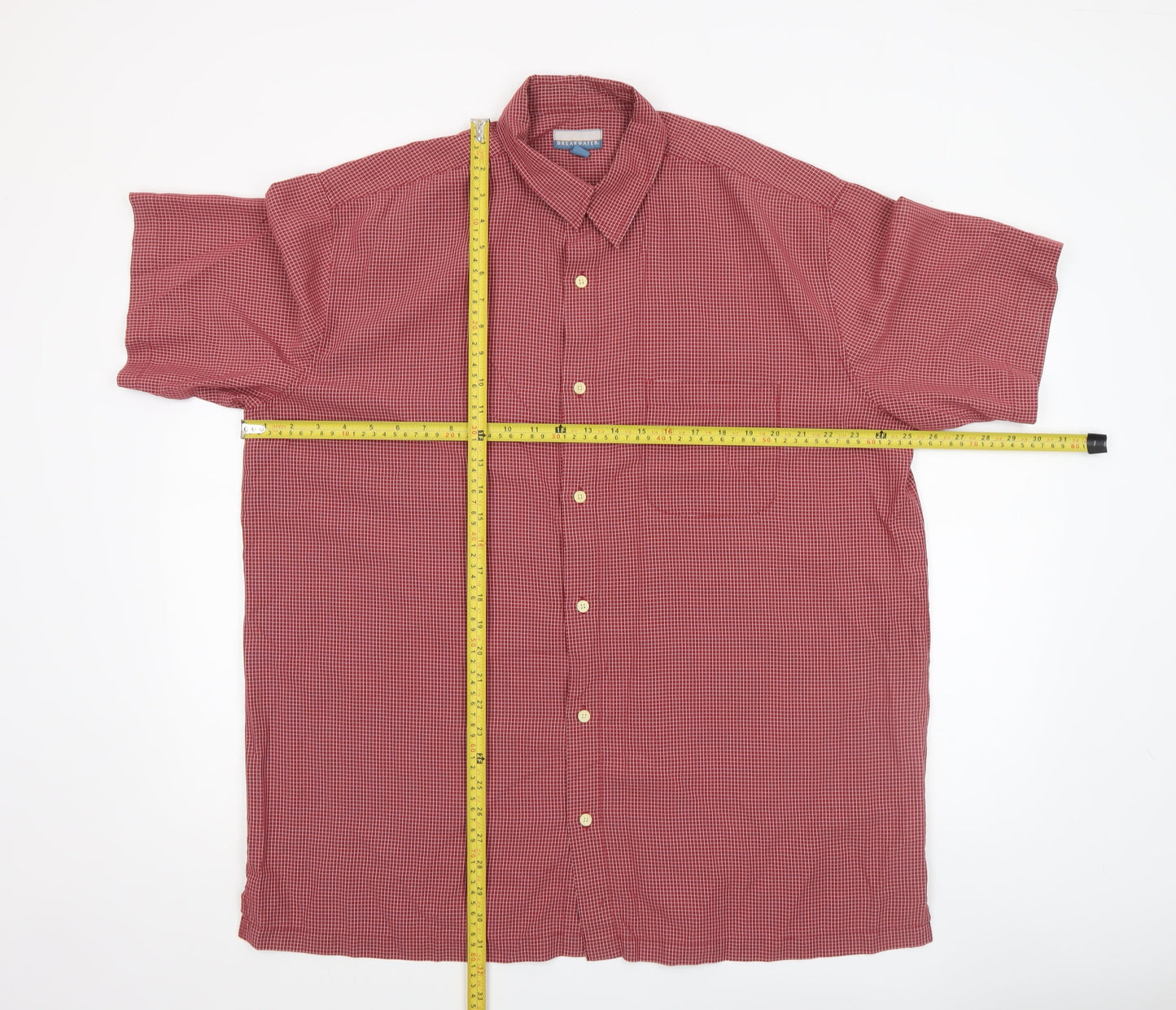 Breakwater Men's Red Check Short Sleeve Button-Up Shirt L Regular Fit