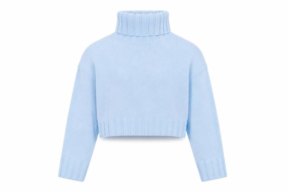 H&M Women Blue Roll Neck Cropped Knit Jumper Size 8