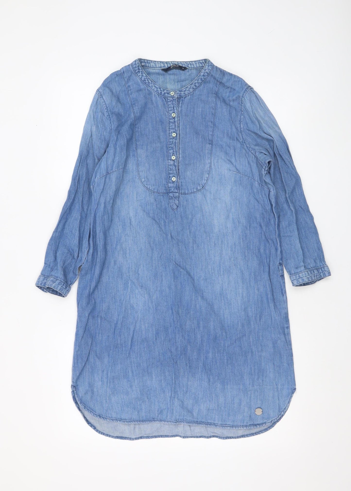 ONLY Women's Blue Chambray Cotton Linen Shirt Dress Size 10