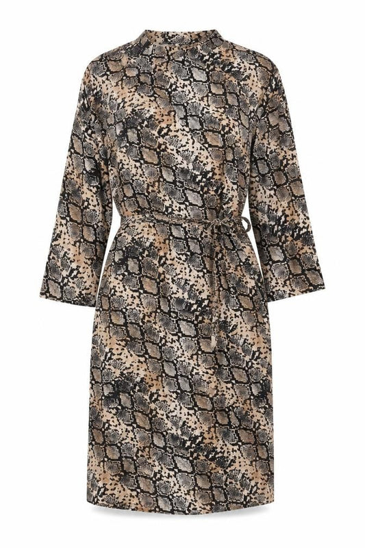 Zara Women Beige Snake Print Shift Dress Size 14 3/4 Sleeve