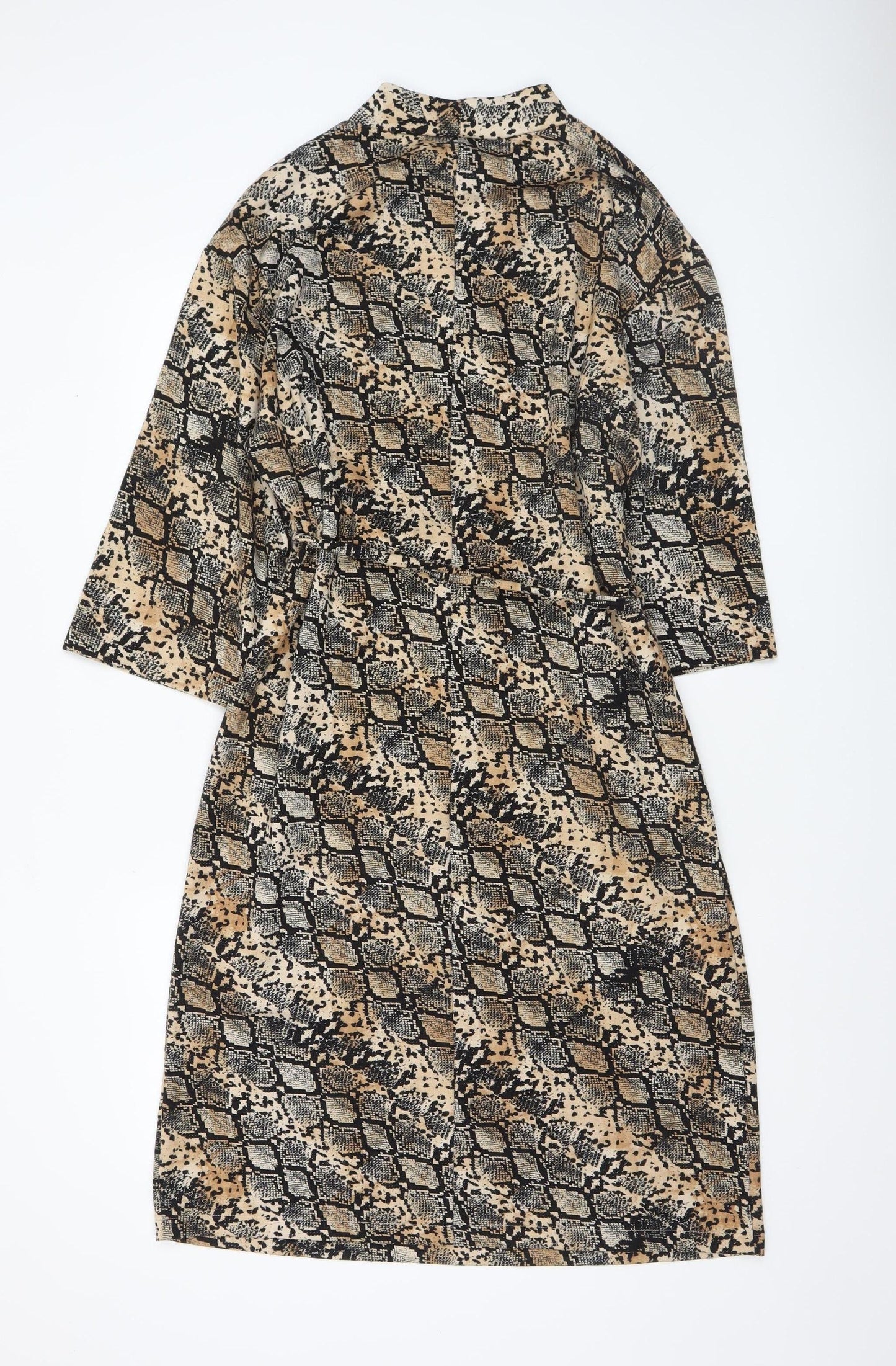 Zara Women Beige Snake Print Shift Dress Size 14 3/4 Sleeve
