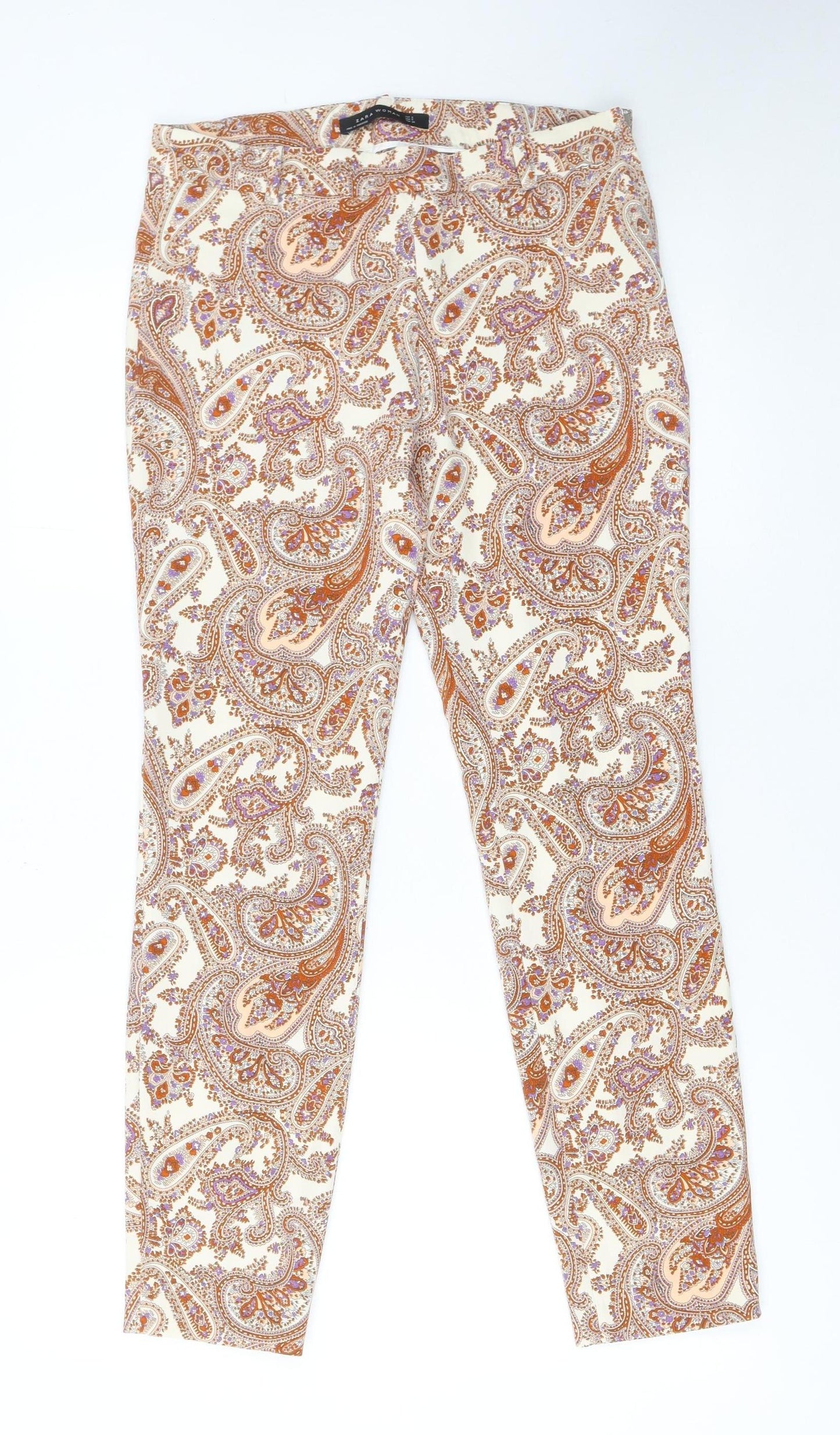 Zara Woman Beige Paisley Slim Trousers UK 10 Casual Boho Style