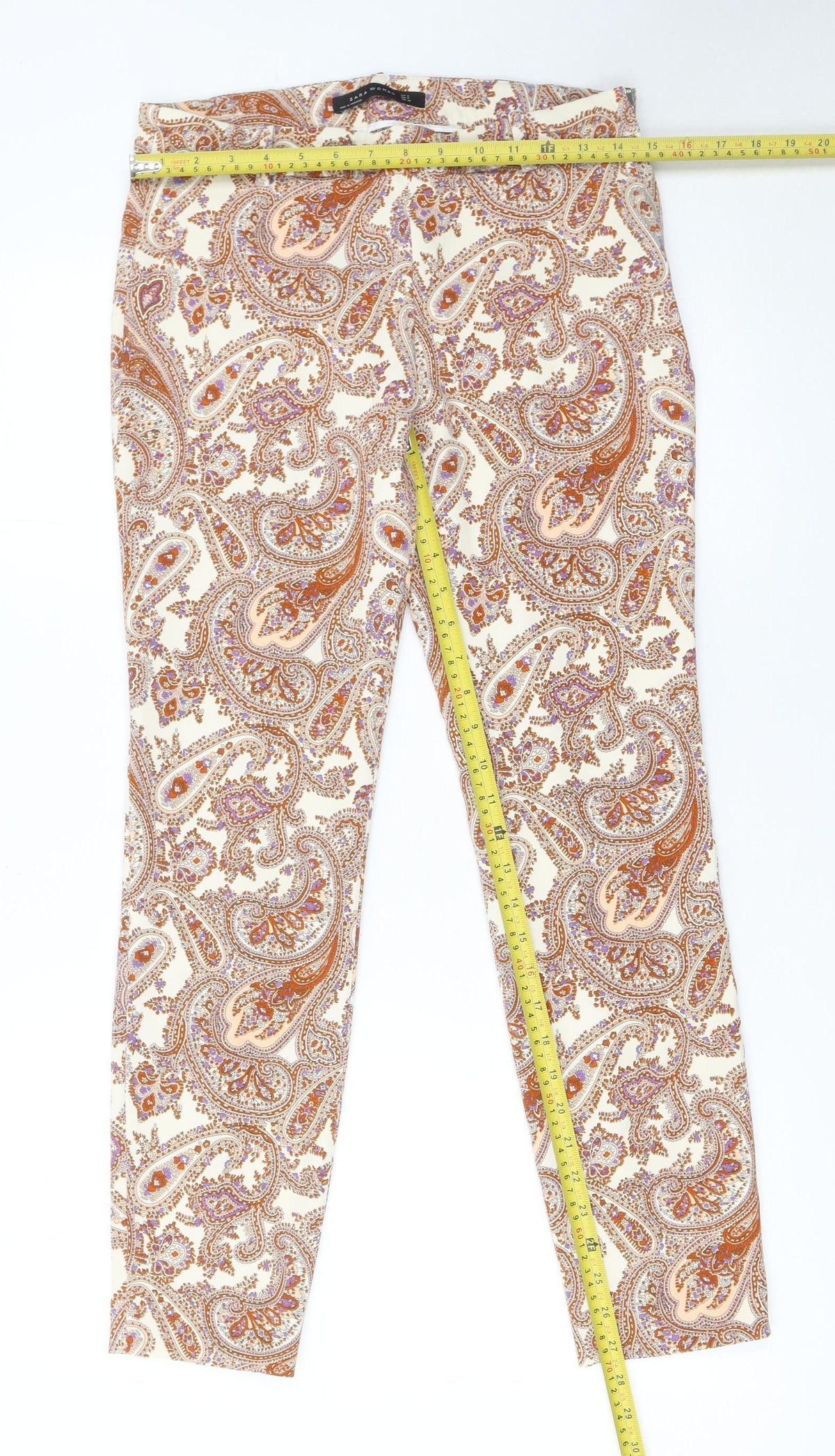 Zara Woman Beige Paisley Slim Trousers UK 10 Casual Boho Style