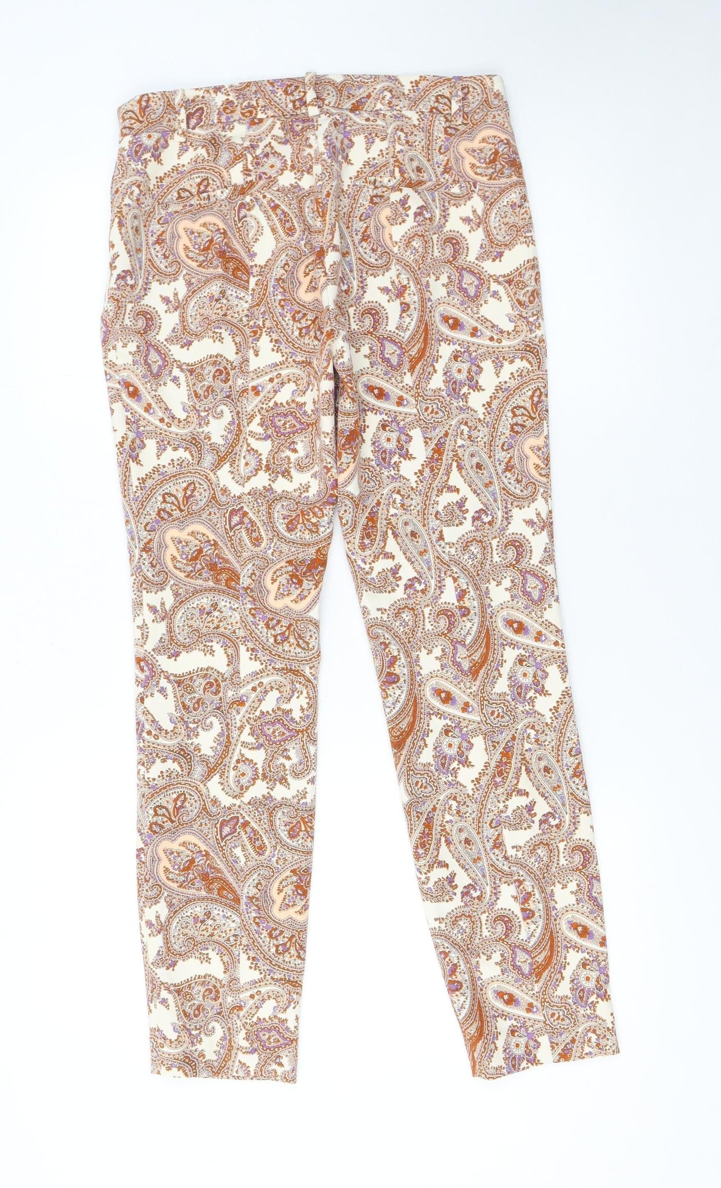 Zara Woman Beige Paisley Slim Trousers UK 10 Casual Boho Style