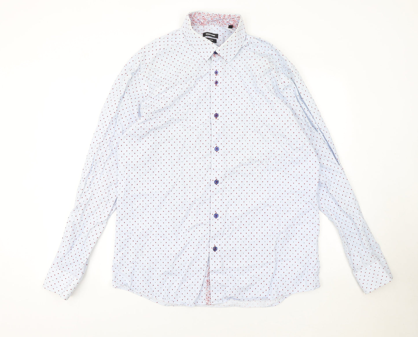 Remus Uomo Men's White Geometric Long Sleeve Slim Fit Shirt 17in