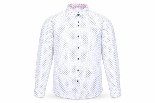 Remus Uomo Men's White Geometric Long Sleeve Slim Fit Shirt 17in