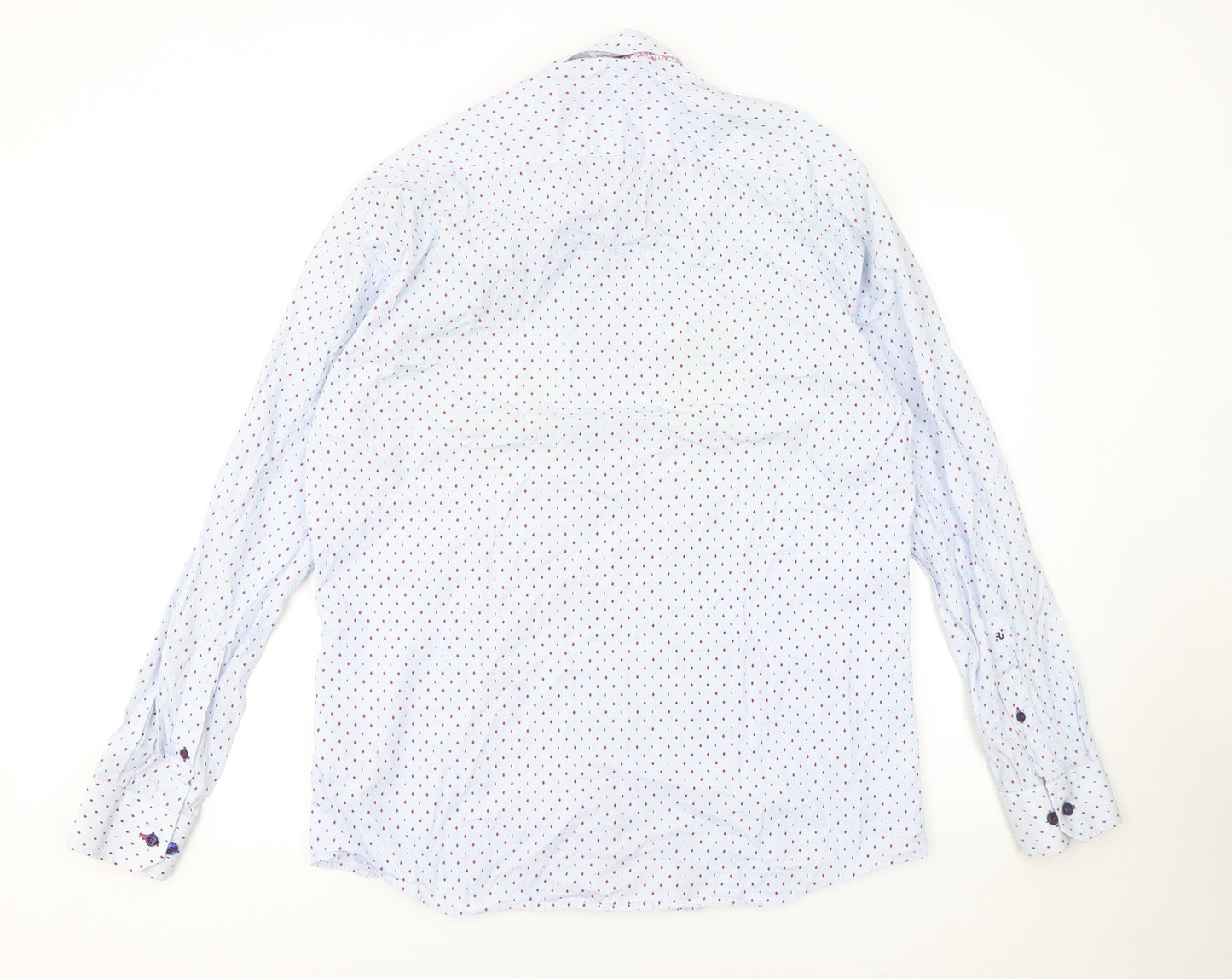 Remus Uomo Men's White Geometric Long Sleeve Slim Fit Shirt 17in