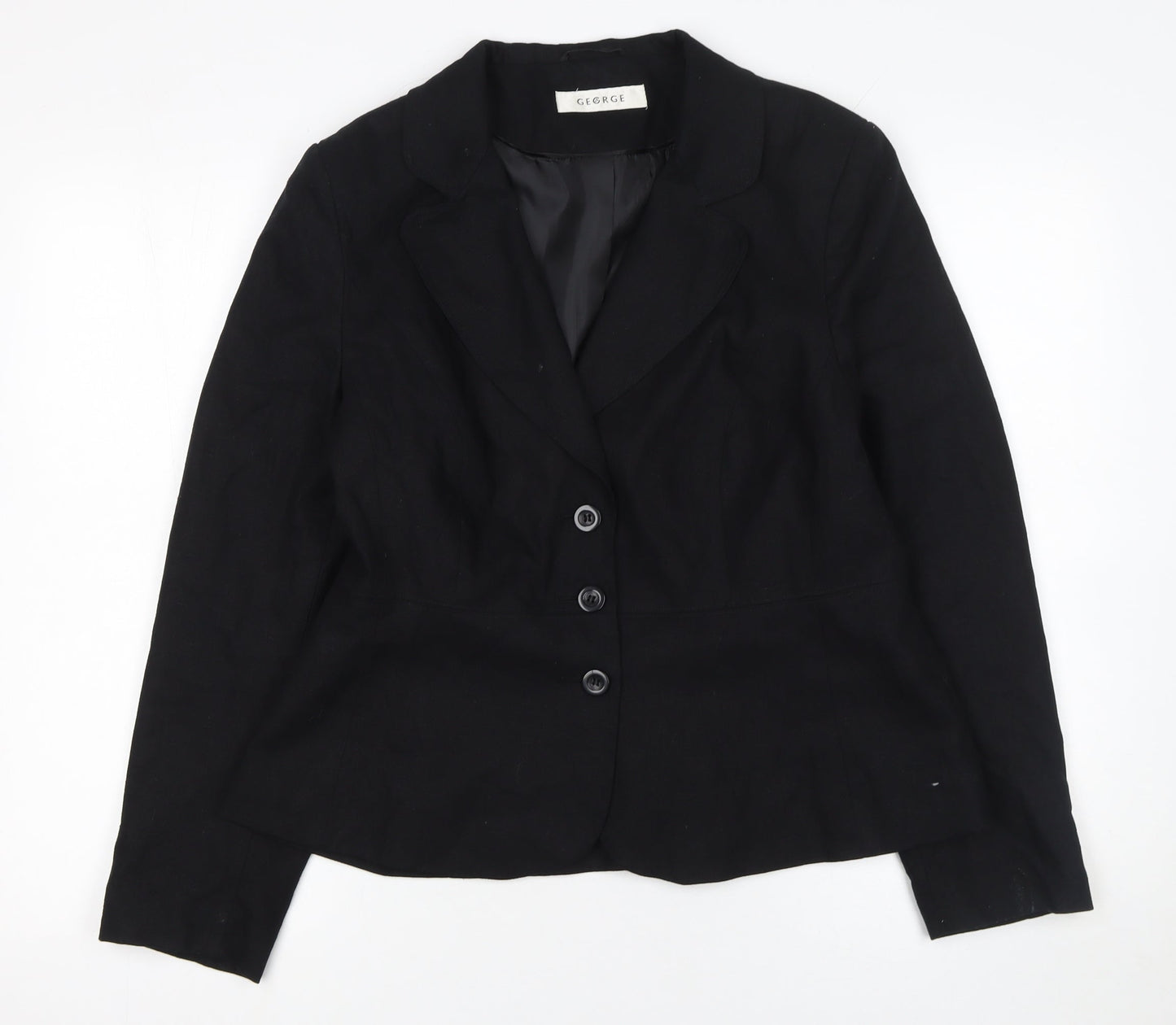 George Women's Black Linen Blend Petite Blazer UK 16 Single-Breasted