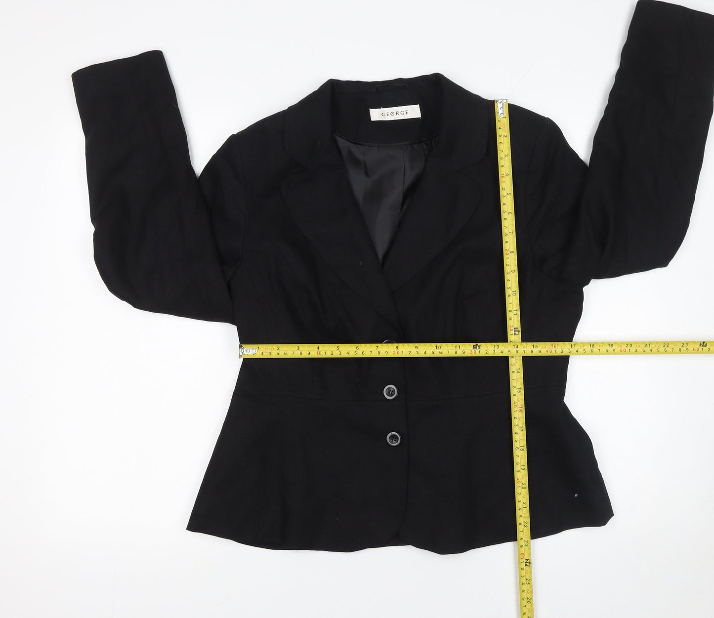 George Women's Black Linen Blend Petite Blazer UK 16 Single-Breasted