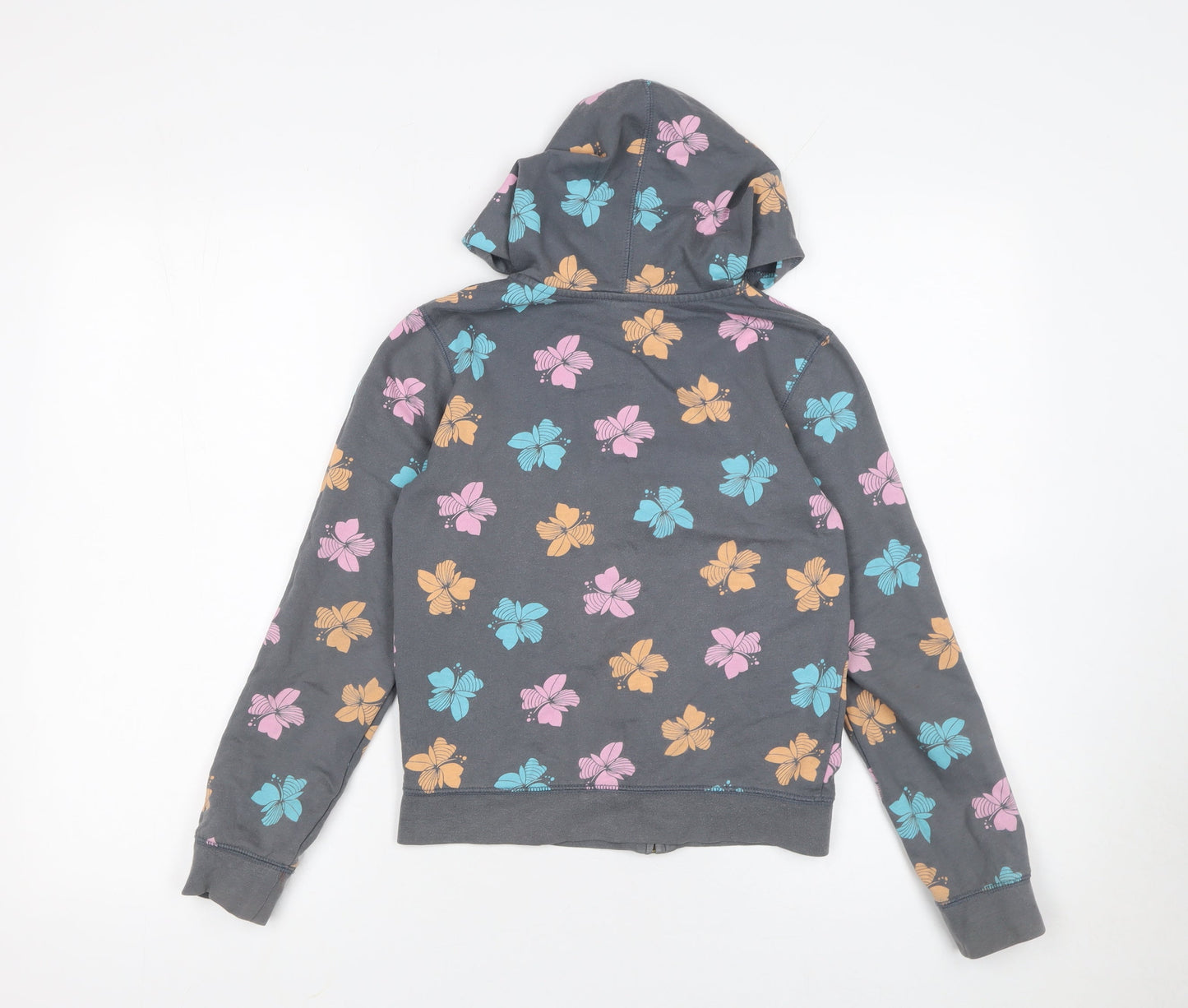 Old Navy Girls Grey Floral Full Zip Hoodie Size 10-12 Years Cotton Blend