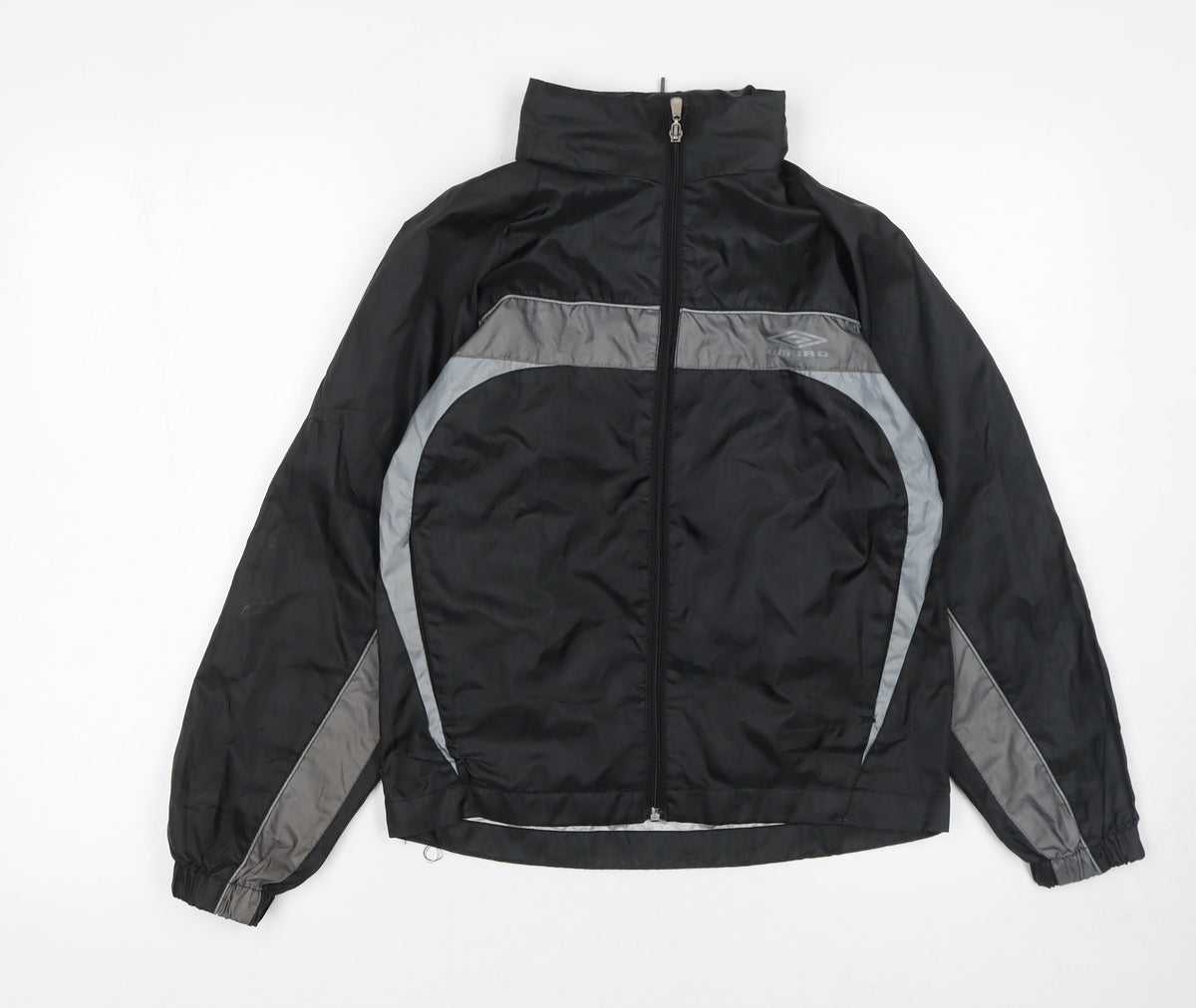 Umbro Boys Black Grey Track Jacket Size 9 Years Polyester Lightweight