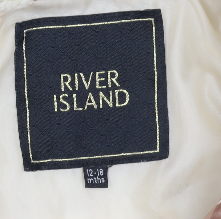 River Island Unisex Baby Beige Puffer Jacket 12-18 Months Hooded Winter Coat