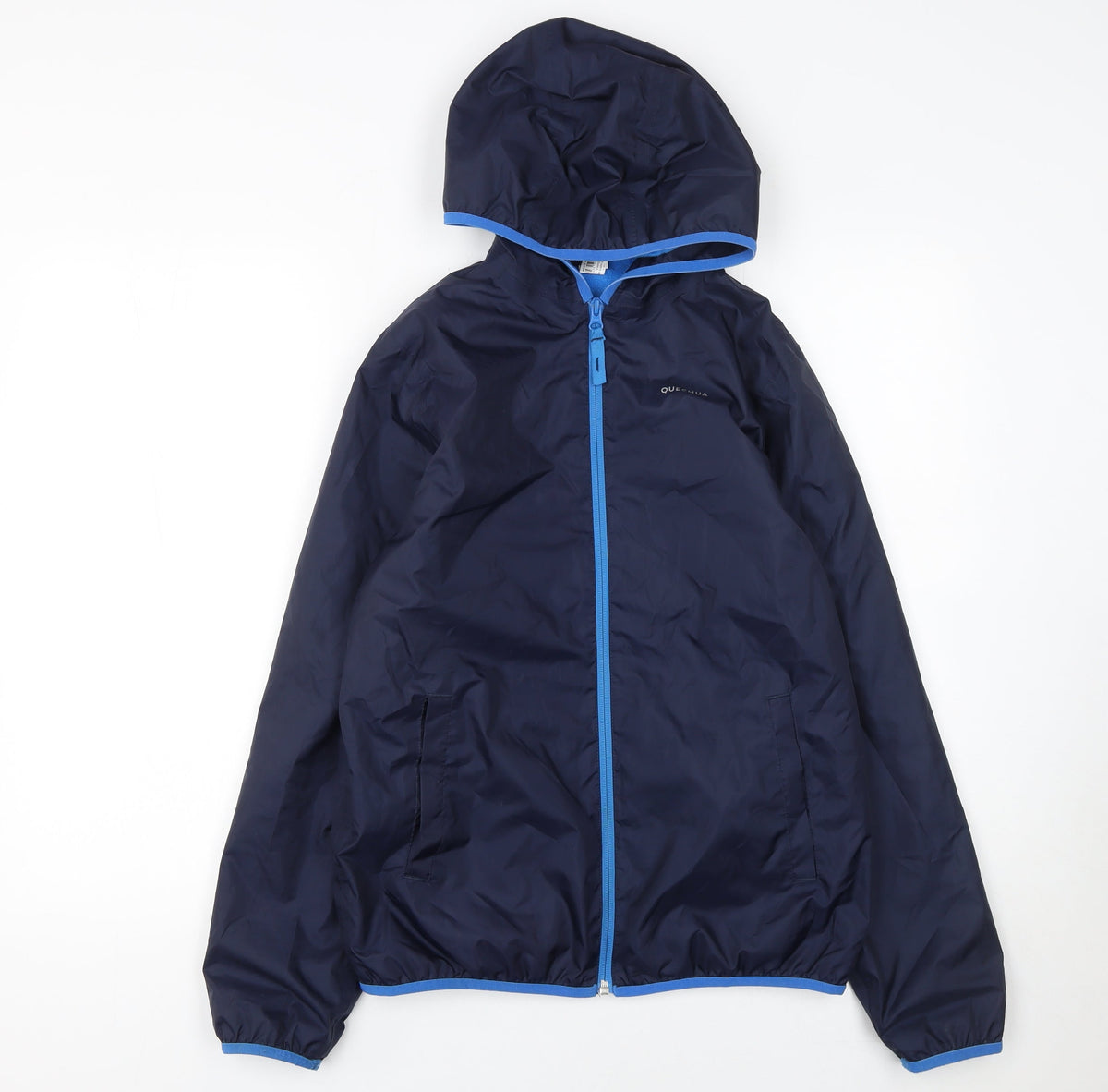 Quechua Boys Blue Hooded Windbreaker Jacket 14 Years Lightweight Zip Up